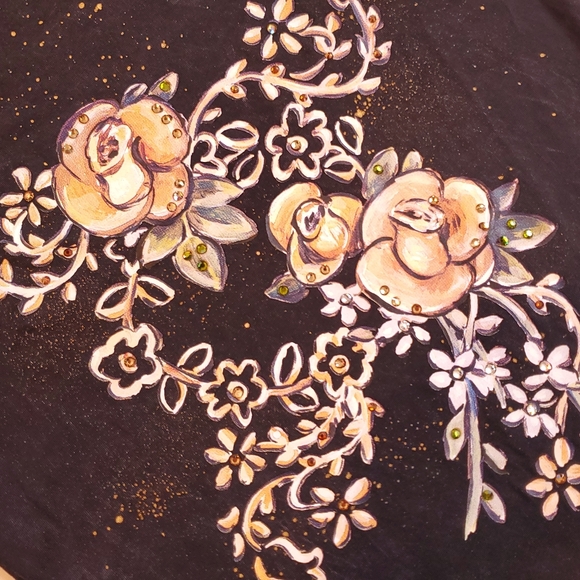 Jack Flash Tee Floral Bling Black Roses Bend Oregon Medium - Picture 9 of 12